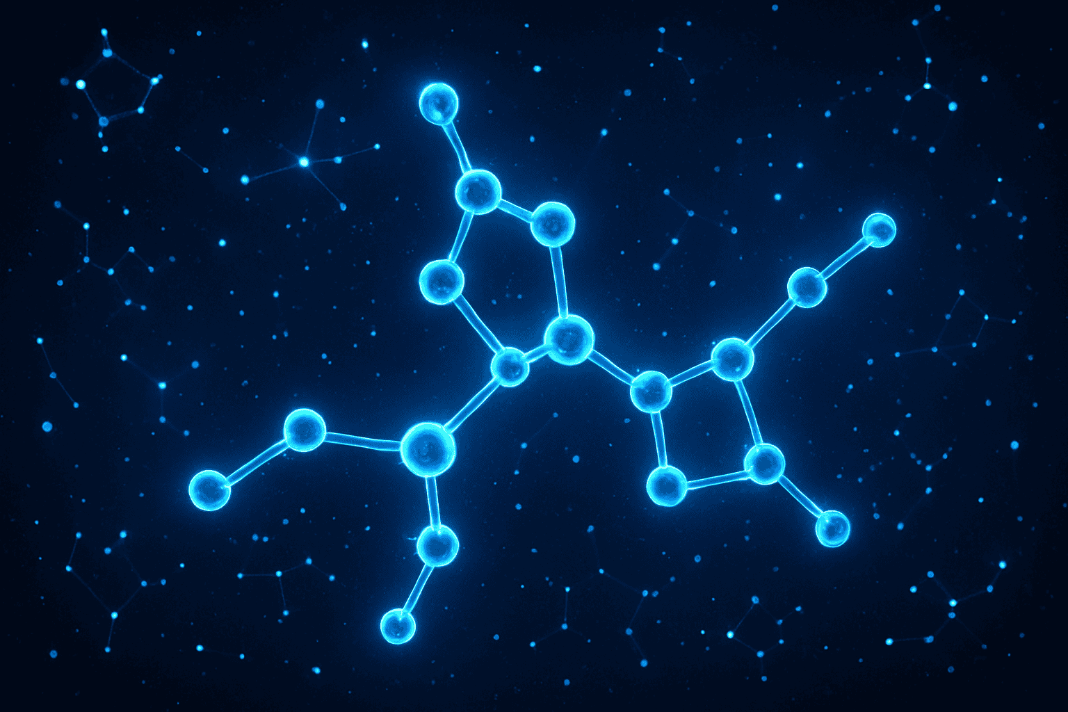 Peptide molecular structure with interconnected atoms, representing peptides used in Opti supplement.